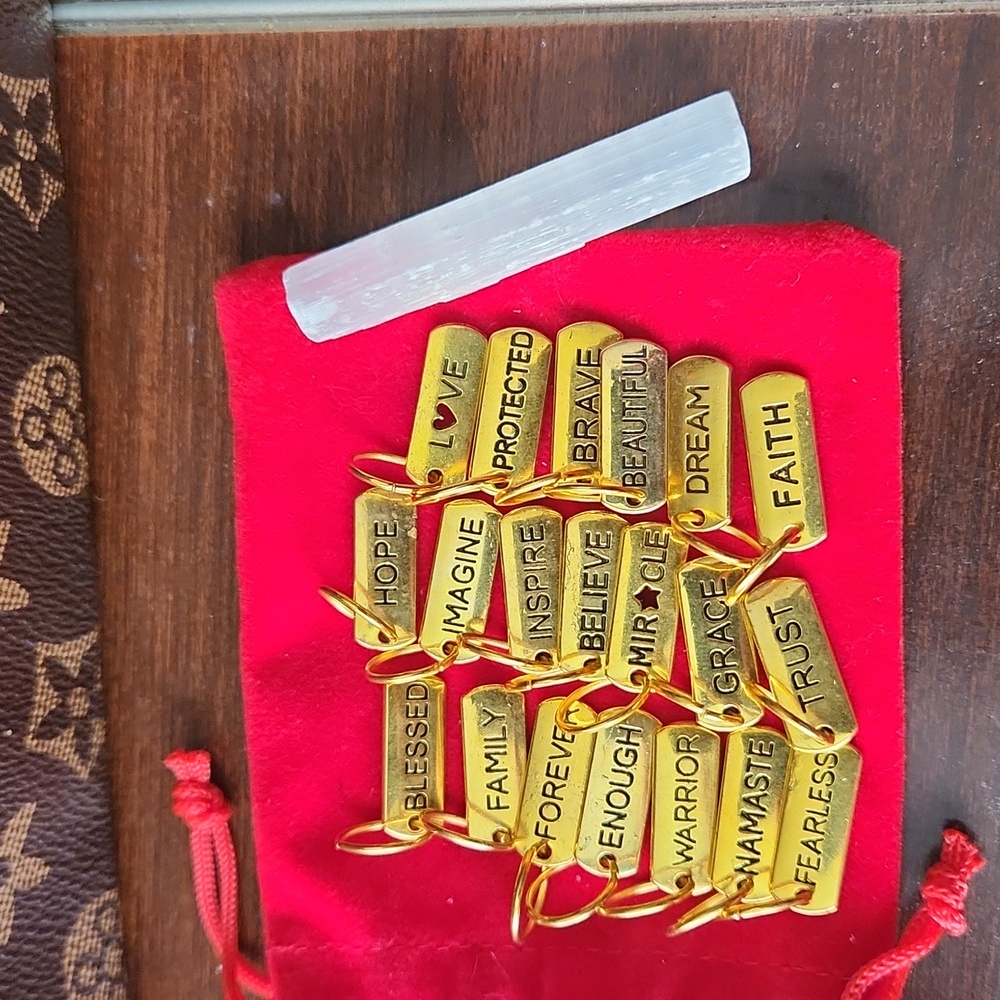 New Affirmation Gold Tabs & Selinite Stone Wand with Velvet Pouch